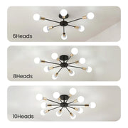 Black Simple Iron Multi-Head Chandelier For Bedroom