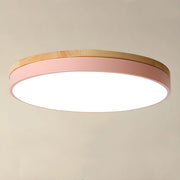 Wooden Round Shape Flush LED Ceiling Lights For Living Room