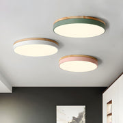 Wooden Round Shape Flush LED Ceiling Lights For Living Room