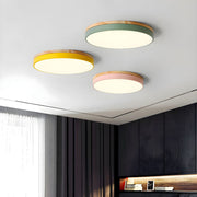 Wooden Round Shape Flush LED Ceiling Lights For Living Room