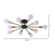 Black Simple Iron Multi-Head Chandelier For Bedroom