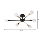 Black Simple Iron Multi-Head Chandelier For Bedroom