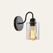 Simple Iron Black Chic Glass Wall Lights For Bedroom