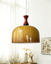 Mid-Century Walnut Wood Brown Pendant Light