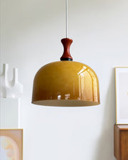 Mid-Century Walnut Wood Brown Pendant Light