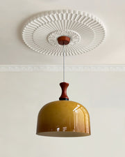 Mid-Century Walnut Wood Brown Pendant Light