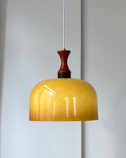 Mid-Century Walnut Wood Brown Pendant Light