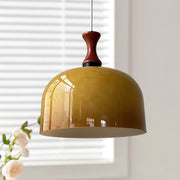 Mid-Century Walnut Wood Brown Pendant Light