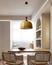 Mid-Century Walnut Wood Brown Pendant Light