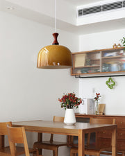 Mid-Century Walnut Wood Brown Pendant Light