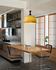 Mid-Century Walnut Wood Brown Pendant Light