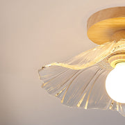 Flower Clear Wood and Glass Ceiling Light