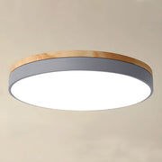 Wooden Round Shape Flush LED Ceiling Lights For Living Room