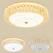 Luxurious Gold Round Crystal Bedroom Ceiling Light