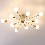 Simple Gold Iron Semi Flush Chandelier For Bedroom