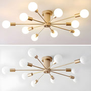 Simple Gold Iron Semi Flush Chandelier For Bedroom