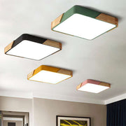 Wood Colorful Square Simple Ceiling Lights For Bedroom