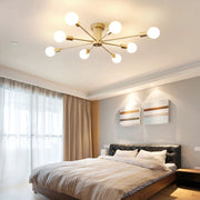 Simple Gold Iron Semi Flush Chandelier For Bedroom