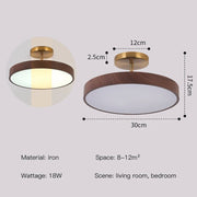 Walnut LED Semi-Flush Dimmable Ceiling Lamp