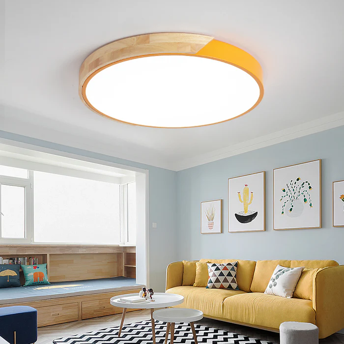 Simple Light Ceiling Gleamlamp Dimmable Ceiling Light Simple Round Wood Bedroom LED Ceiling ...