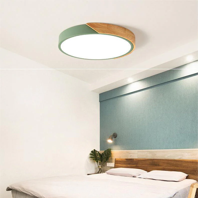 Simple Light Ceiling Gleamlamp Dimmable Ceiling Light Simple Round Wood Bedroom LED Ceiling ...