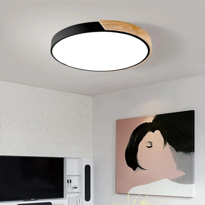 Simple Light Ceiling Gleamlamp Dimmable Ceiling Light Simple Round Wood Bedroom LED Ceiling ...