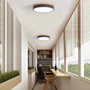 Wooden Round Shape Flush LED Ceiling Lights For Living Room