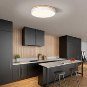 Wooden Round Shape Flush LED Ceiling Lights For Living Room