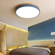 Wooden Round Shape Flush LED Ceiling Lights For Living Room